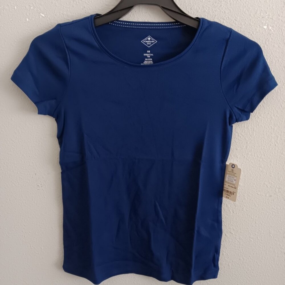St. John's Bay Womens Crew Neck Short Sleeve T-Shirt, Navy Sz XS 925447